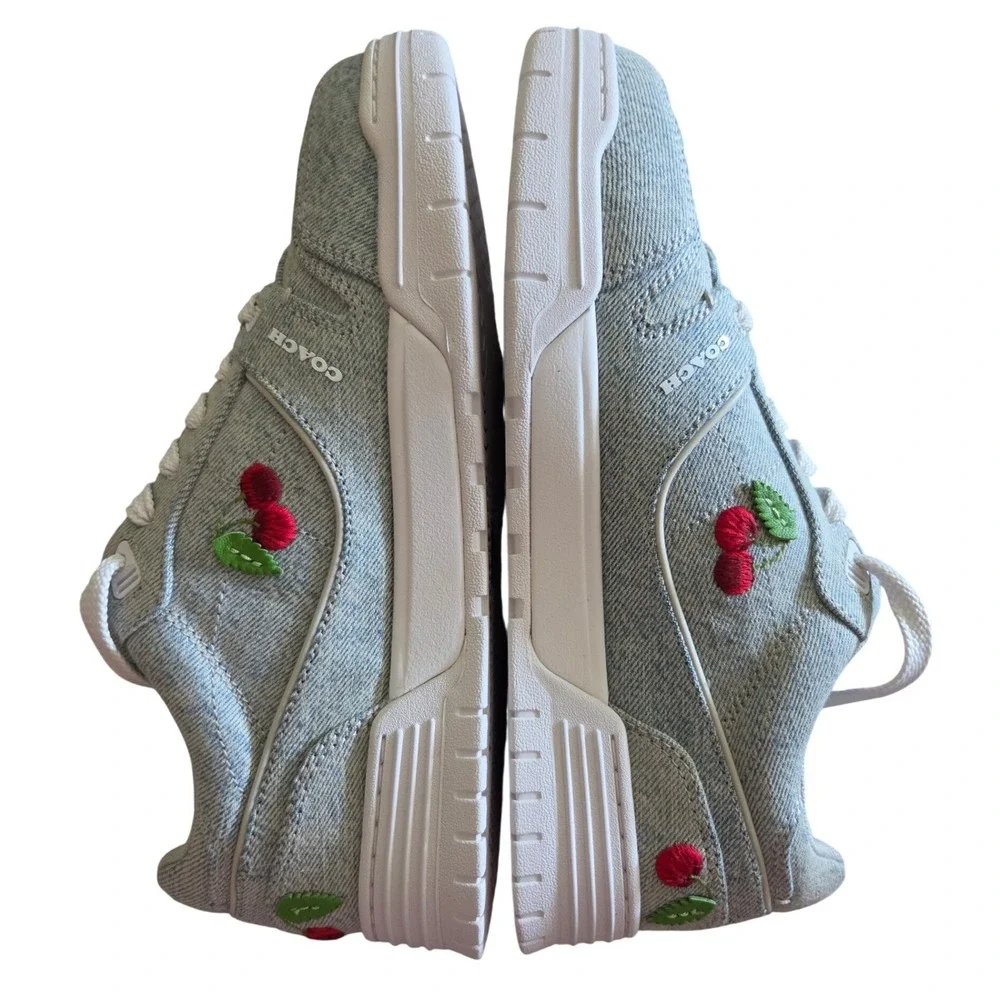 Coach Soho Sneakers Womens Size 8 Denim Blue New Cherry Embroidery CEG42 Low Top